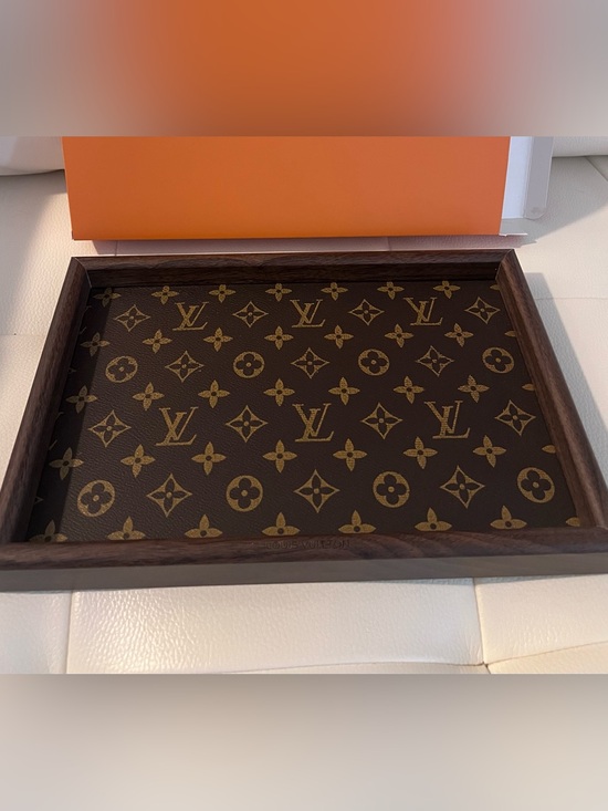 Louis Vuitton Accessories - Louis Vuitton Monogram Wood Serving Tray in Brown and Gold